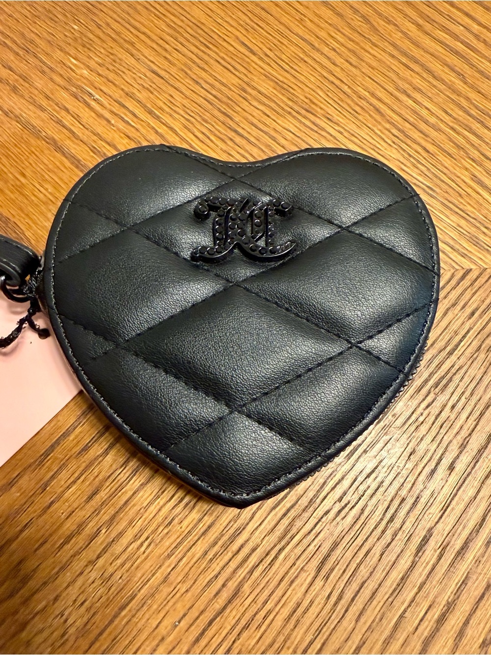 Juicy Couture Heart Coin Purse | NWT Black Quilted Faux Leather Zip Pouch